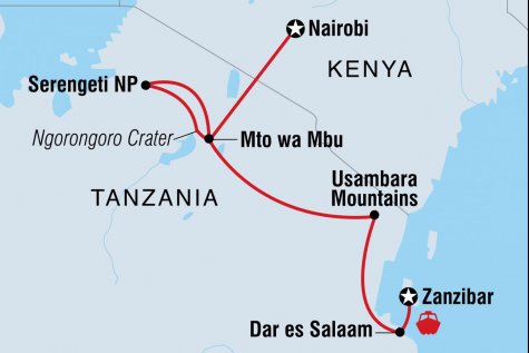 Road to Zanzibar - Tour Map