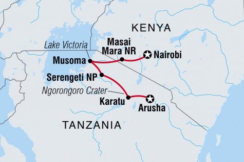 East Africa Highlights - Tour Map