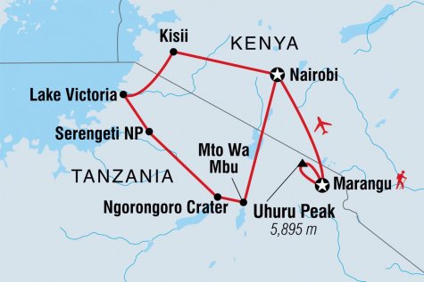 Kilimanjaro & Serengeti Adventure - Tour Map