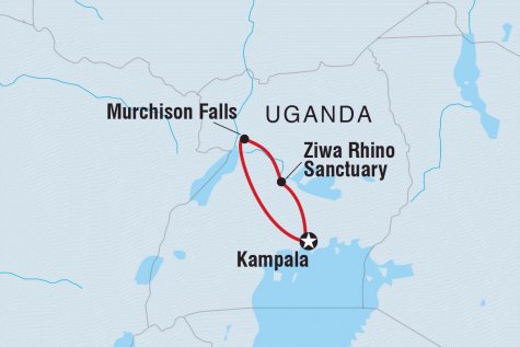 Uganda Expedition: Rhinos, Falls & Chimps - Tour Map