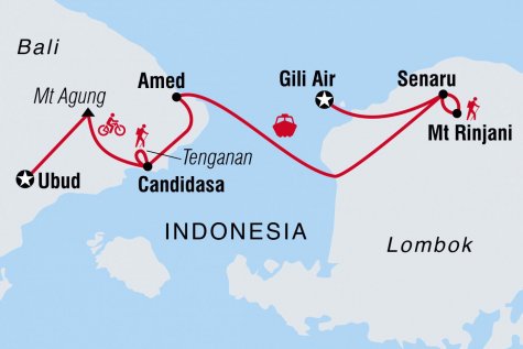 Bali & Lombok: Hike, Bike & Raft - Tour Map