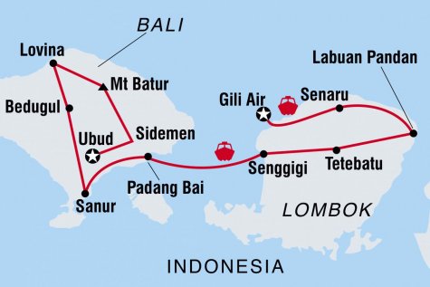 Bali & Lombok Adventure - Tour Map