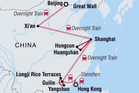 Beijing to Hong Kong - Tour Map