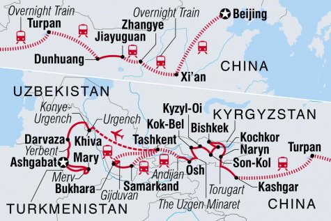 Ultimate Silk Road: Beijing to Ashgabat - Tour Map