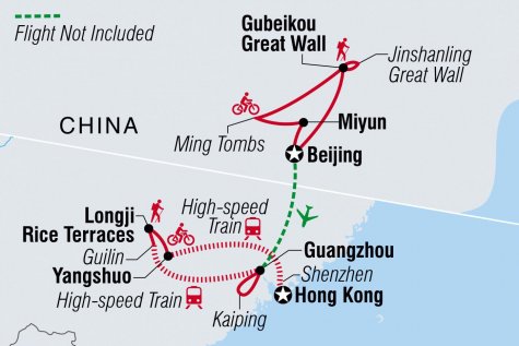 China: Hike, Bike, Kayak & Kung-Fu - Tour Map
