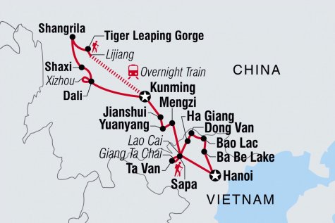 Northern Vietnam & Yunnan Adventure - Tour Map