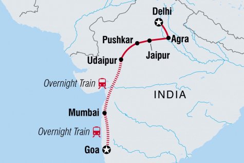 Delhi to Goa - Tour Map