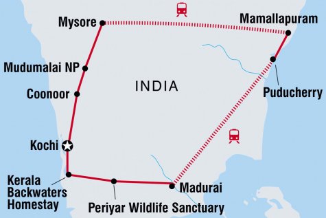 Southern India - Tour Map