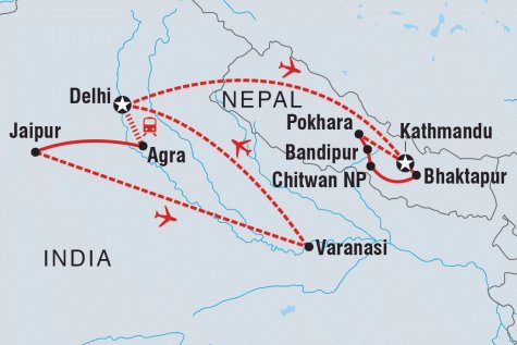 India & Nepal - Tour Map