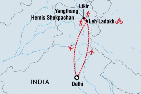 India Himalaya: Hike, Bike & Raft in Ladakh - Tour Map