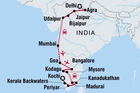 North & South India Real Food Adventure - Tour Map