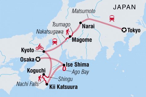 Japan: Hike, Bike & Kayak - Tour Map