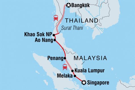 Real Bangkok to Singapore - Tour Map
