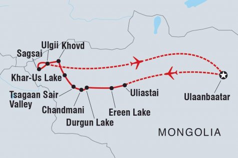 Mongolia Expedition: Wilderness of the West - Tour Map