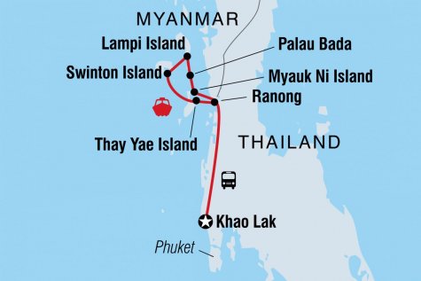 Mergui Archipelago Sailing Adventure departing from Khao Lak - Tour Map