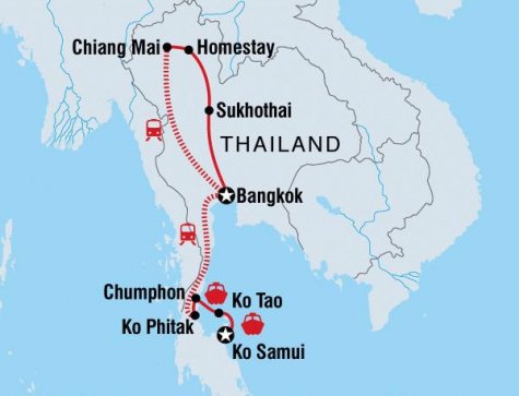 Classic Thailand East Coast (May - Oct) - Tour Map