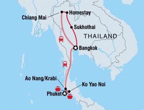 Classic Thailand West Coast (Nov - Apr) - Tour Map