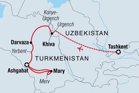 Tashkent to Ashgabat - Tour Map