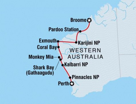 Broome to Perth Overland - Tour Map