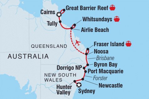 Sydney to Cairns Northbound - Tour Map