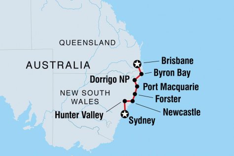 Sydney to Brisbane Northbound - Tour Map