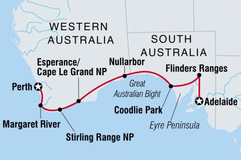 Adelaide to Perth Overland - Tour Map