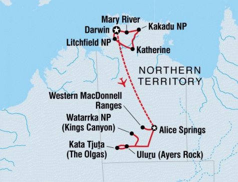 Northern Territory Encompassed Southbound - Tour Map