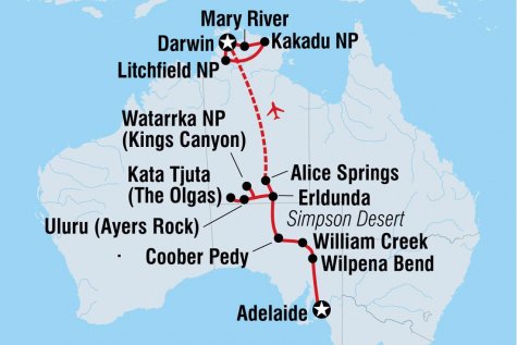 Adelaide to Darwin Overland - Tour Map