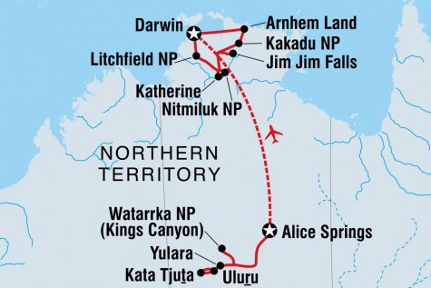 Uluru and Arnhem Land Camping Adventure - Tour Map