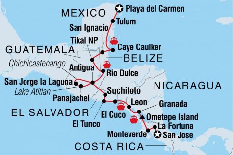 Epic Mexico to Costa Rica - Tour Map
