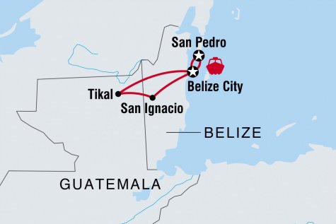 Belize & Guatemala Family Holiday - Tour Map
