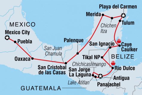 Epic Mexico, Belize & Guatemala - Tour Map