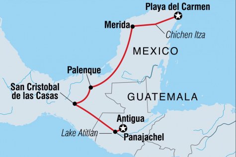 Mexico & Guatemala Highlights - Tour Map