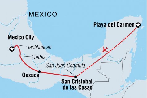 Playa del Carmen to Mexico City - Tour Map