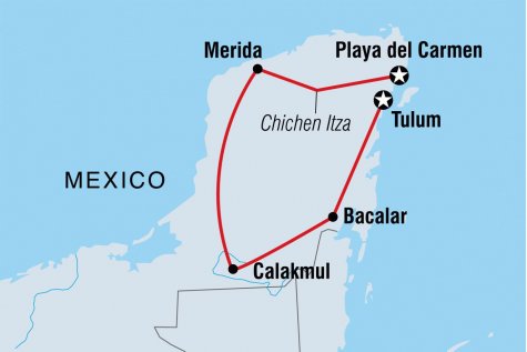 Yucatan Peninsula Adventure - Tour Map