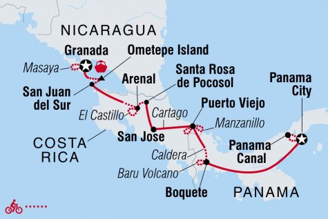 Cycle Nicaragua, Costa Rica & Panama - Tour Map
