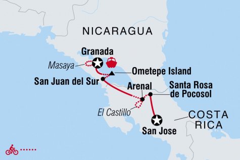Cycle Nicaragua & Costa Rica - Tour Map