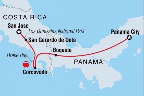 Costa Rica to Panama - Tour Map