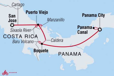 Cycle Costa Rica & Panama - Tour Map