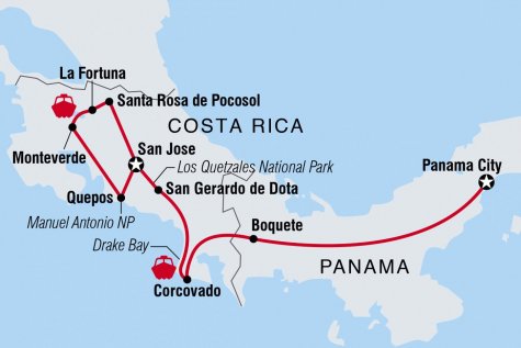 Costa Rica & Panama Experience - Tour Map