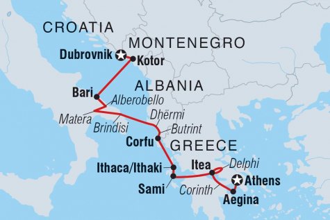 Cruising the Adriatic Coast: Dubrovnik to Athens - Tour Map
