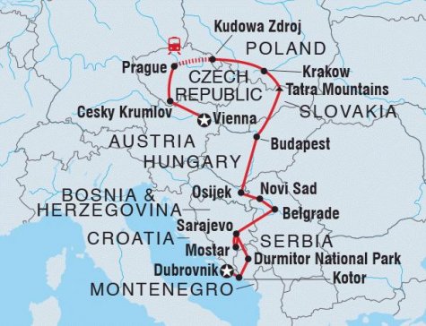 Vienna to Dubrovnik - Tour Map