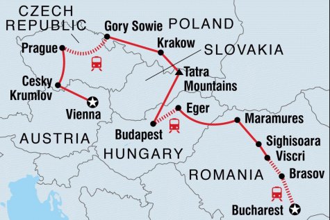 Journey through Central Europe and Romania - Tour Map