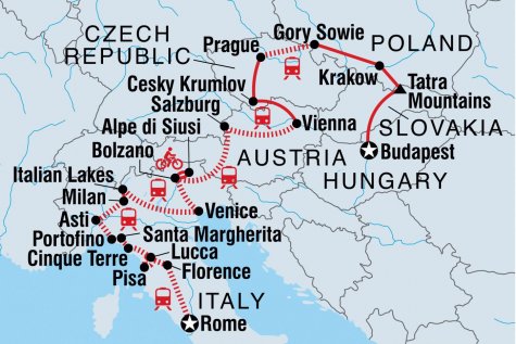 Highlights of Italy and Central Europe - Tour Map