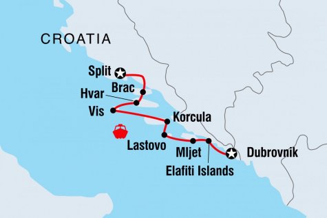 Croatia Sailing Adventure: Split to Dubrovnik - Tour Map
