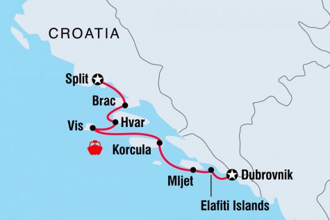 Croatia Sailing Adventure: Dubrovnik to Split - Tour Map