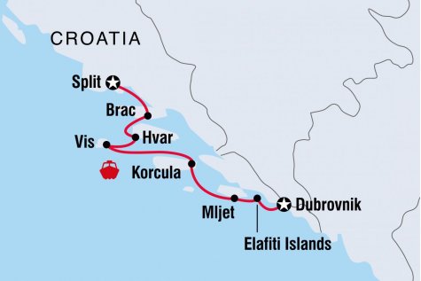 One Week Sailing in Croatia: Dubrovnik to Split - Tour Map