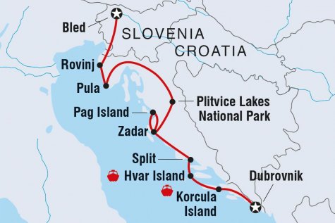 Dubrovnik to Bled - Tour Map