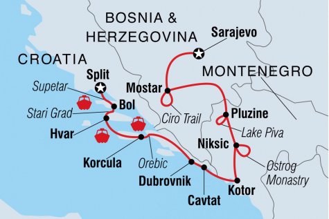 Cycle Croatia & the Balkans - Tour Map