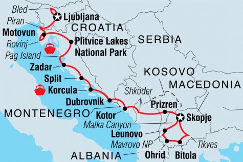 Slovenia to Macedonia Real Food Adventure - Tour Map